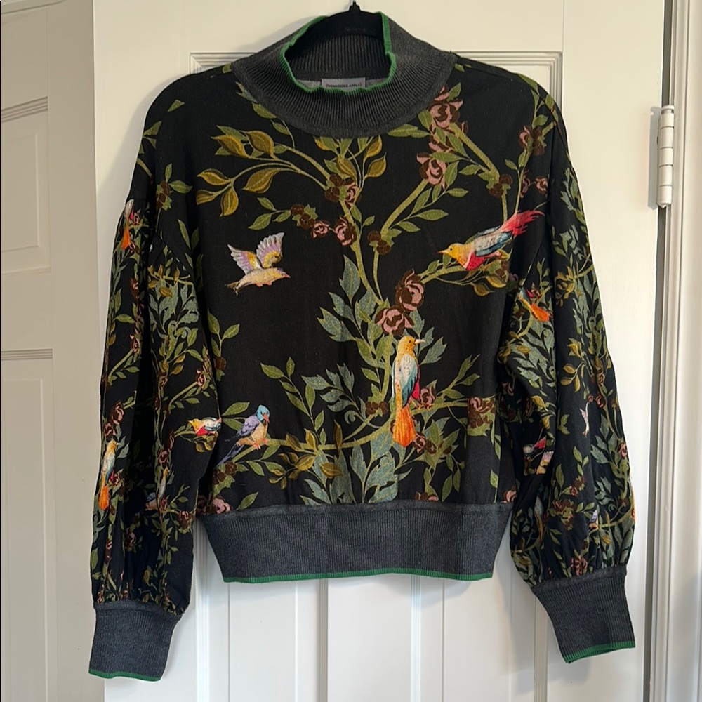 Anthropologie Conditions Apply Mock Neck Floral Sweater